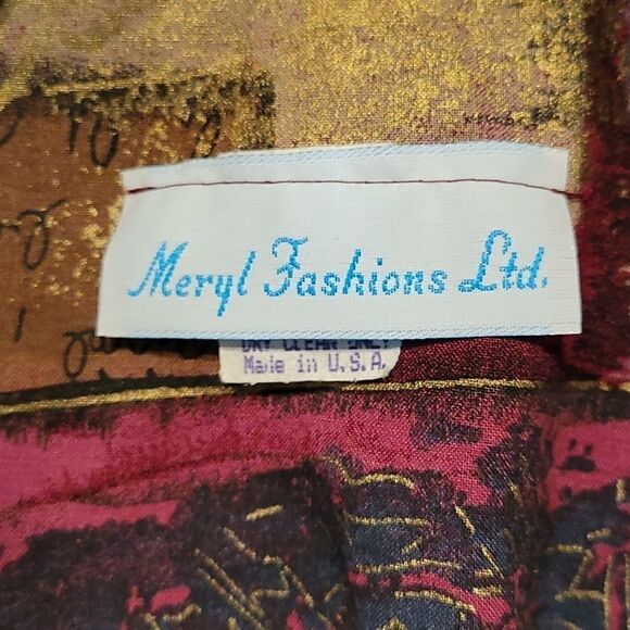 VTG 1990s MERYL FASHIONS LTD Oxblood buckle floral patchwork surplice shacket - Picture 7 of 9